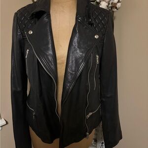 All Saints Women's Black Quilted Leather moto jacket never worn